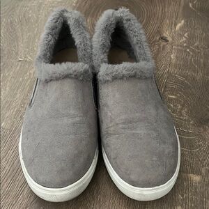 Gray Faux Fur Slip-On Sneakers